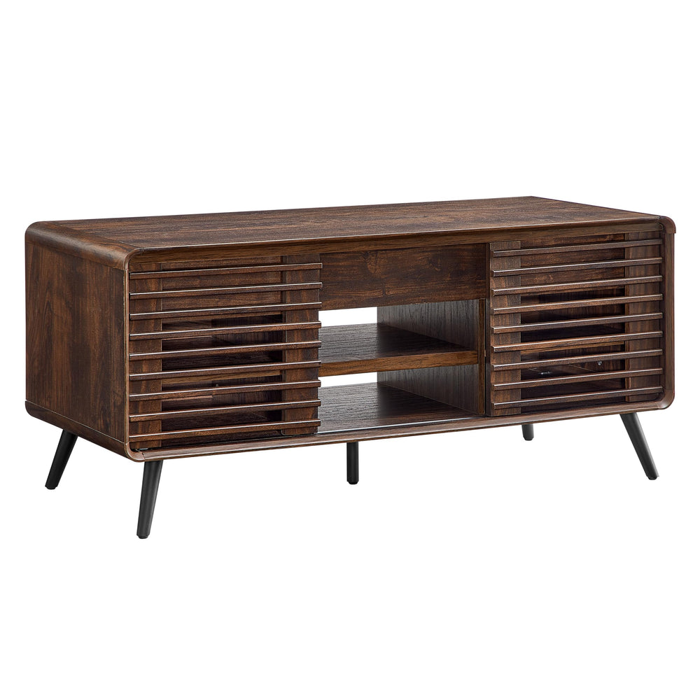 Lift Top Coffee Table with Hidden Storage & Slatted Door — Dark Walnut