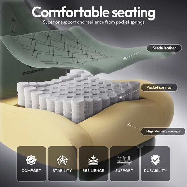 Ergonomic Fabric Gaming Chair with Heated Massage & Footrest