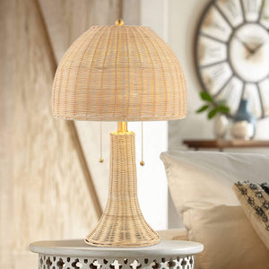 Bohemian Rustic Rattan LED Table Lamp 22"