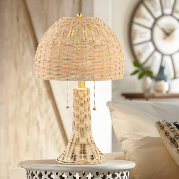 Bohemian Rustic Rattan LED Table Lamp 22"