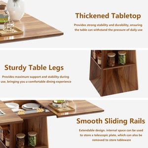 40"-54" Extendable Dining Table with Storage Shelf & Footrest, Seats 4-8, Walnut