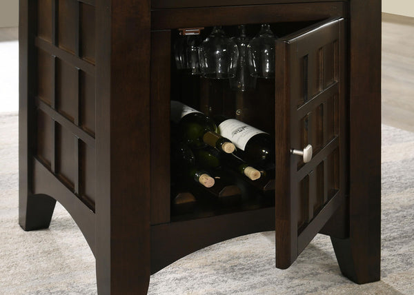 7-Piece Counter Height Dining Set – Square Wood Table with Storage, Wine Rack & 6 Upholstered Chairs
