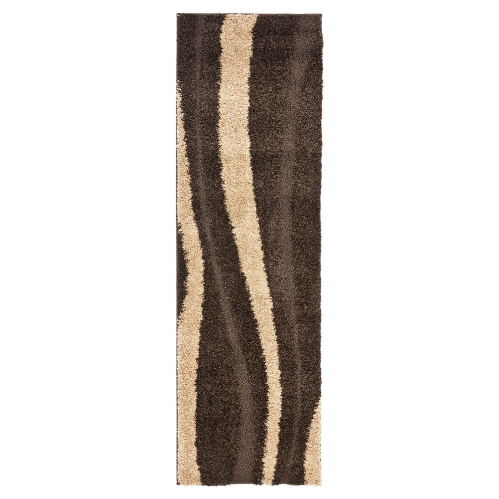 8x10 Cream & Dark Brown Shag Area Rug – Non-Shedding Plush Pile