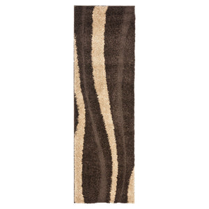 8x10 Cream & Dark Brown Shag Area Rug – Non-Shedding Plush Pile