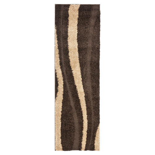 8x10 Cream & Dark Brown Shag Area Rug – Non-Shedding Plush Pile