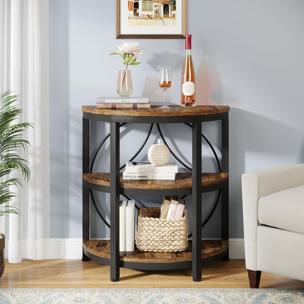 Half Round End Table with 3-Tier Shelves – Set of 2