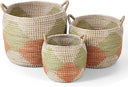 Seagrass Storage Basket Set of 4 – 2 Round & 2 Square Woven Bins with Handles