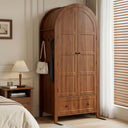 Armoire Wardrobe Closet with Drawer & Arched Doors — Walnut