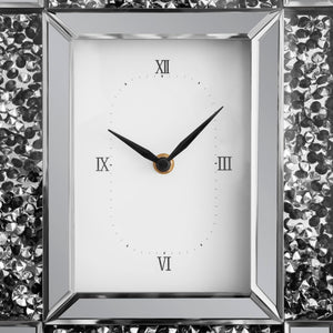 Mirrored Desk Clock with Crystal Accents & Roman Numerals