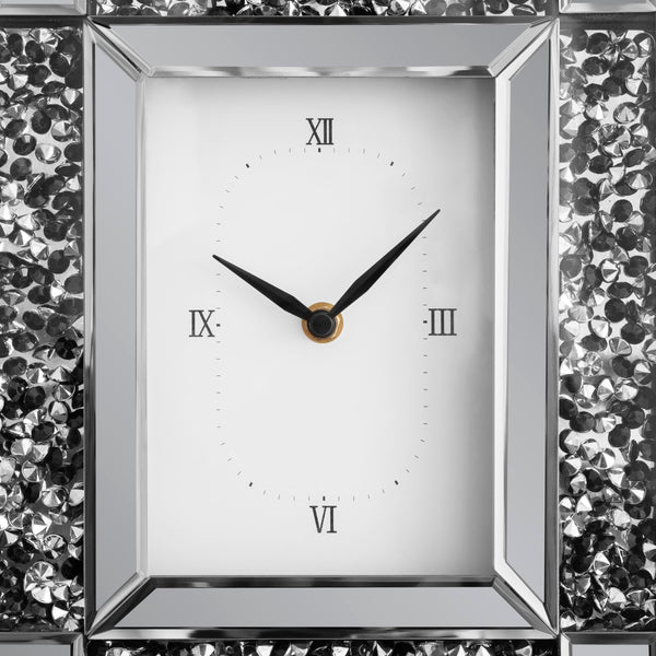 Mirrored Desk Clock with Crystal Accents & Roman Numerals