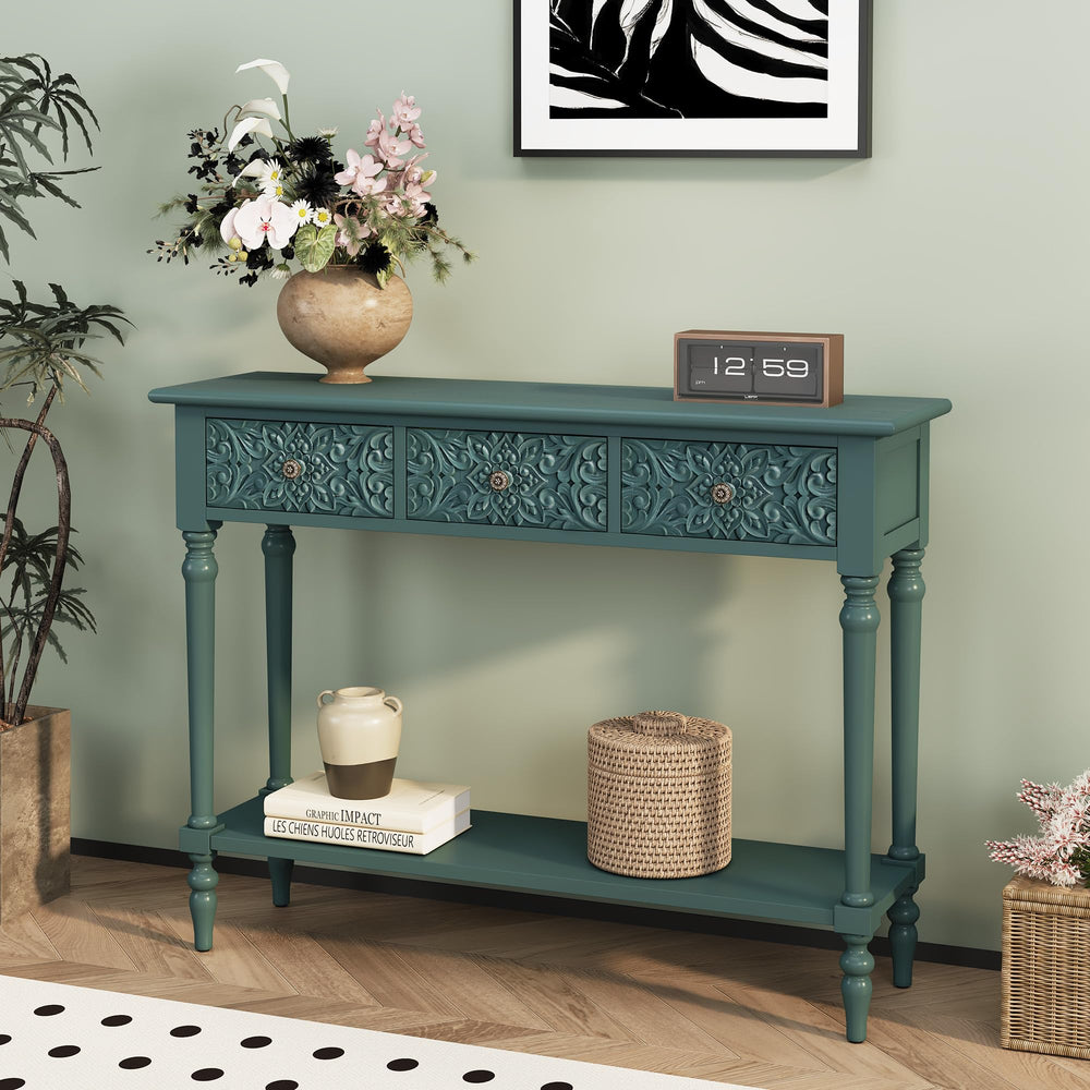 Console Table with 3 Drawers & Open Shelf