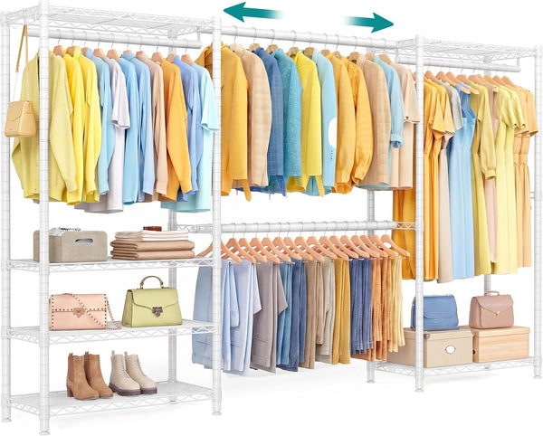 Heavy-Duty Extendable Clothes Rack with Shelves & Hooks