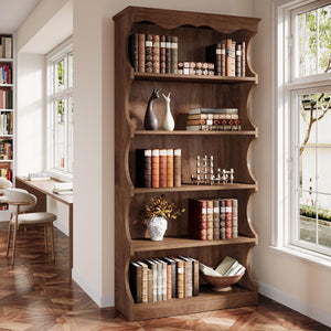 5-Tier Tall Bookcase with Curved-Edge Design