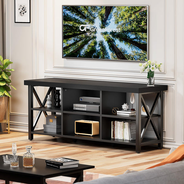 55 Inch Farmhouse TV Stand for 65 Inch TVs with 6 Storage Compartments