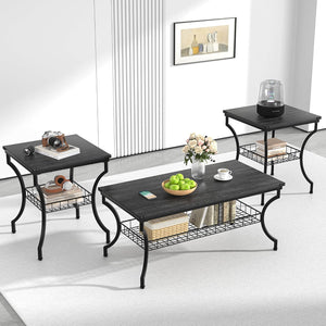 3-Piece Coffee and End Table Set with Storage Shelves