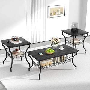 3-Piece Living Room Table Set with Storage Shelves