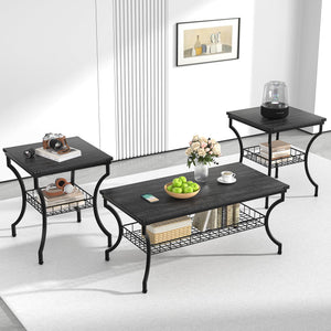 3-Piece Living Room Coffee Table Set with Storage Shelves