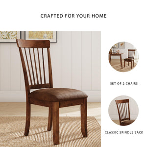 Spindle Back Dining Chairs Set of 2 with Upholstered Microfiber Seat