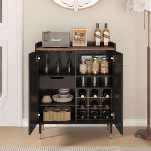 Bar Cabinet with Wine Rack & Adjustable Shelves