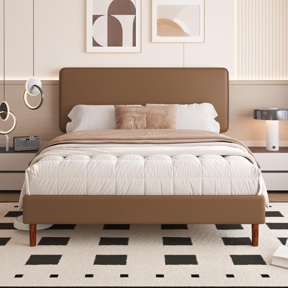 Faux Leather Platform Bed Frame with Adjustable Headboard
