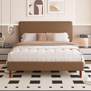 Faux Leather Platform Bed Frame with Adjustable Headboard
