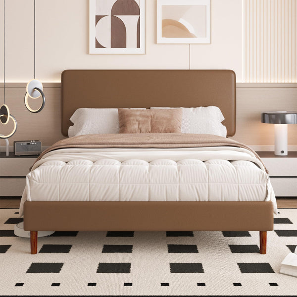 Faux Leather Platform Bed Frame with Adjustable Headboard