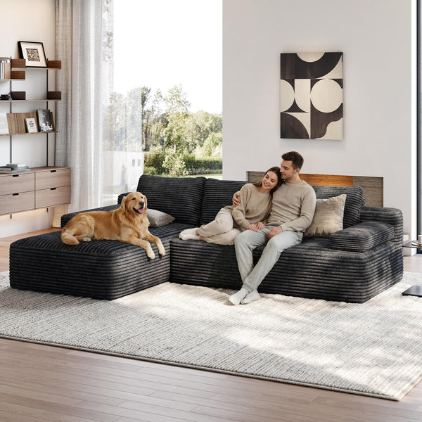 L-Shaped Modular Sectional Sofa with Chaise – Corduroy Cloud Couch, No Assembly