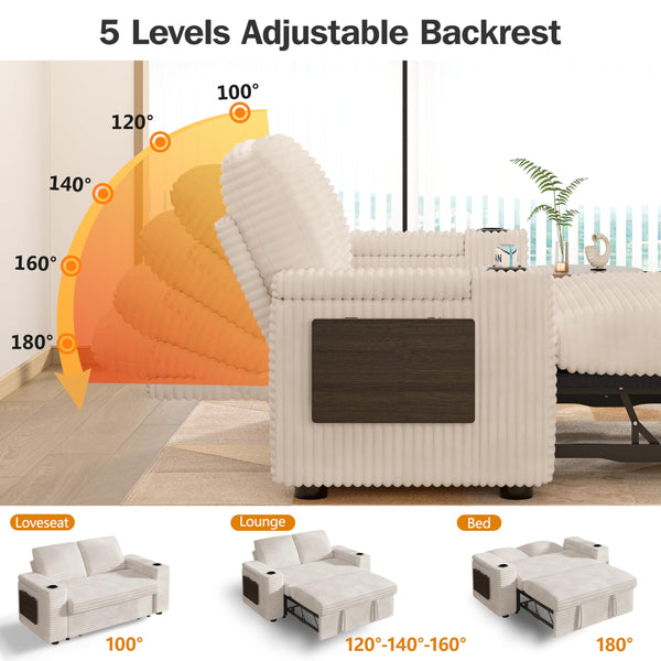65" Loveseat Sleeper Sofa – 3-in-1 Convertible with Pull-Out Bed