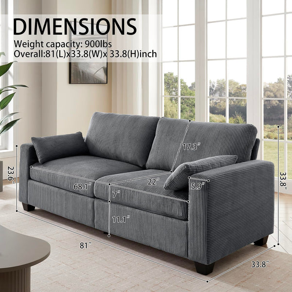 Modern Corduroy Loveseat Sofa with Removable Cover & Spring Cushions
