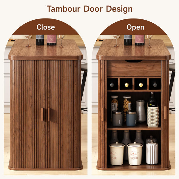 59-Inch Fluted Kitchen Island with Storage