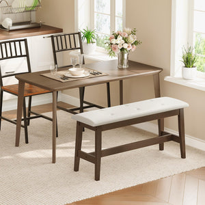 Bamboo Dining Bench with Upholstered PU Leather Seat