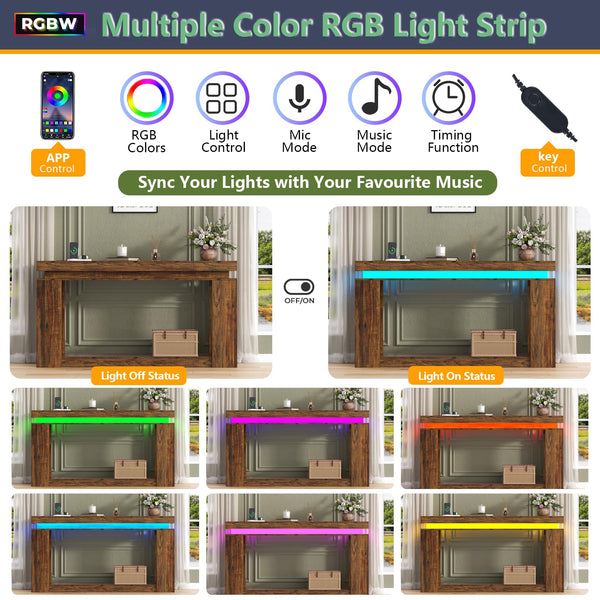 63" Console Table with LED Lighting & Charging Station