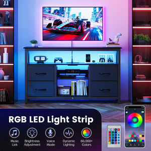 Black TV Stand with LED Lights and Power Outlets for 55 Inch TVs