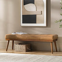 55.5" Genuine Leather Tufted Bench with Solid Wood Legs