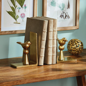 Gold Cast Aluminum Songbird Bookends Set of 2