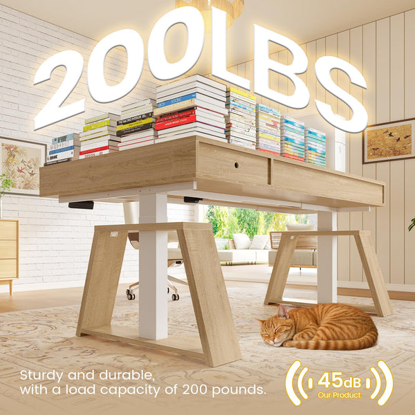 59" L-Shaped Electric Standing Desk with Drawers & Power Outlets