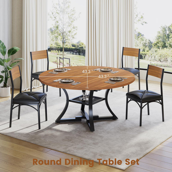 Round Extendable Dining Table Set for 4-8 — 5-Piece Kitchen Table with 4 Cushion Chairs