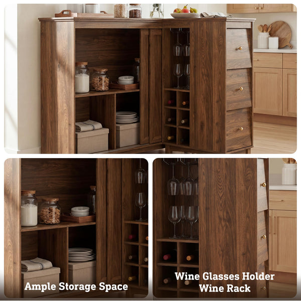 L-Shaped Bar Cabinet with Charging Station