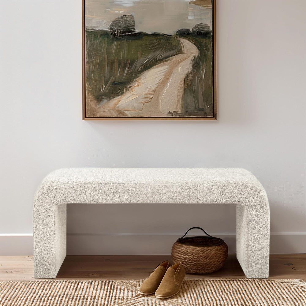 Bouclé Upholstered Accent Bench with Under-Storage – 42" Modern Entryway & Bedroom Bench