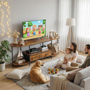 63-Inch Curved Edge TV Stand with Fabric Drawers