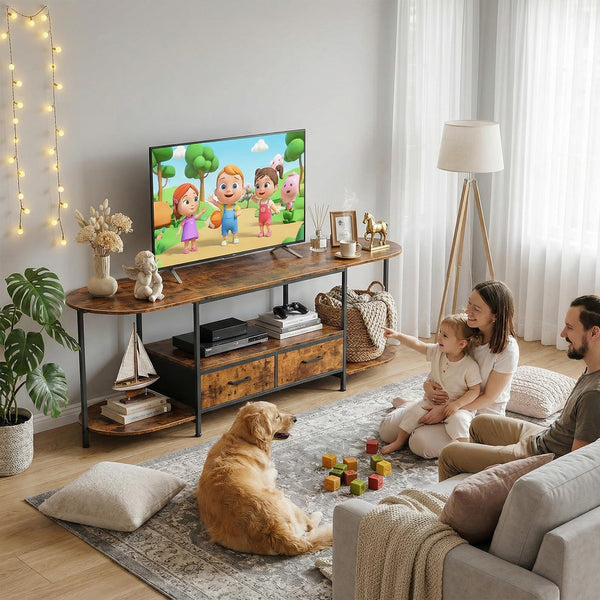 63-Inch Curved Edge TV Stand with Fabric Drawers