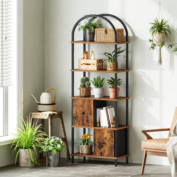 5-Tier Arched Bookshelf with 2 Drawers