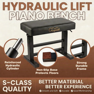 Hydraulic Piano Bench with Adjustable Height – Memory Foam Keyboard Stool