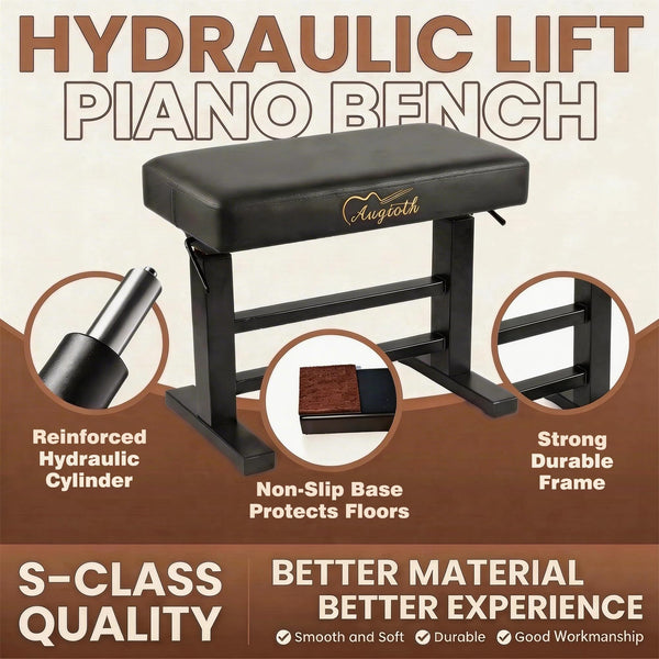 Hydraulic Piano Bench with Adjustable Height – Memory Foam Keyboard Stool