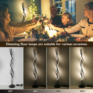 Modern Spiral LED Floor Lamp with Remote Control – 30W Dimmable, 3 Color Temperatures, 53 Inch