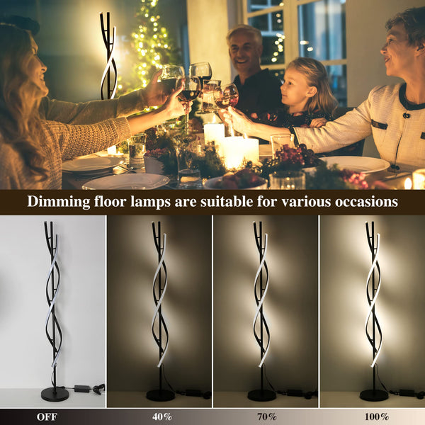 Modern Spiral LED Floor Lamp with Remote Control – 30W Dimmable, 3 Color Temperatures, 53 Inch