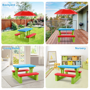 Kids Picnic Table Set with Removable Umbrella