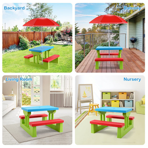 Kids Picnic Table Set with Removable Umbrella