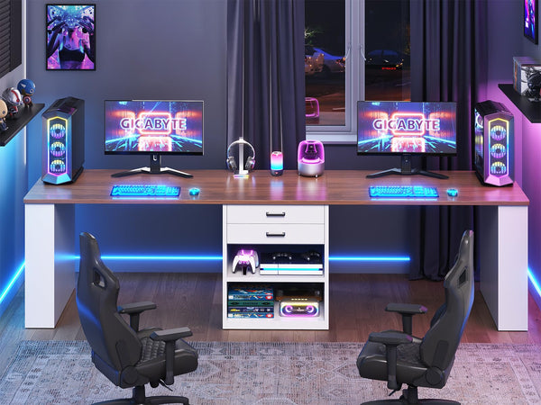 2-Person Computer Desk with Drawers & Storage Shelves, 90.5"