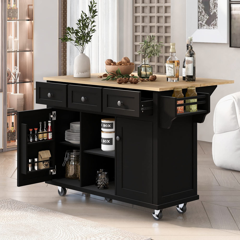 Rolling Kitchen Island with Storage & 3 Drawers